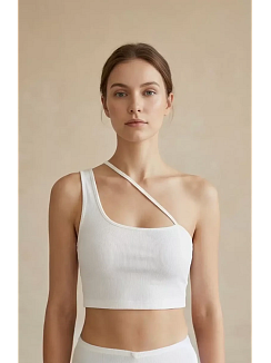 Kadın Beyaz Tek Omuzlu Çapraz Askılı Crop Top Büstiyer
