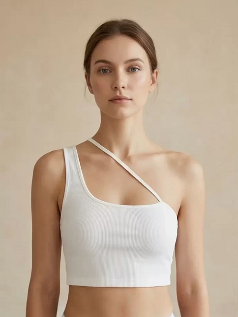 Kadın Beyaz Tek Omuzlu Çapraz Askılı Crop Top Büstiyer