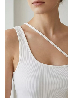 Kadın Beyaz Tek Omuzlu Çapraz Askılı Crop Top Büstiyer