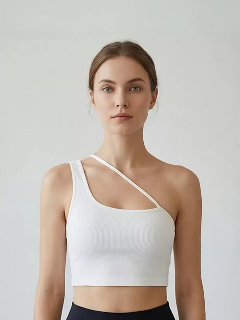 Kadın Beyaz Tek Omuzlu Çapraz Askılı Crop Top Büstiyer