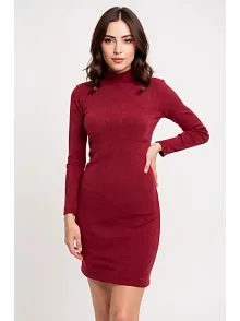 Kadın Bordo Kaşkorse Balıkçı Yaka Uzun Kollu Bodycon Mini Elbise – Şık, Rahat Ve 4 Mevsim