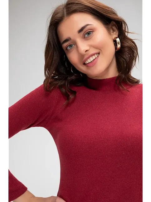 Kadın Bordo Kaşkorse Balıkçı Yaka Uzun Kollu Bodycon Mini Elbise – Şık, Rahat Ve 4 Mevsim