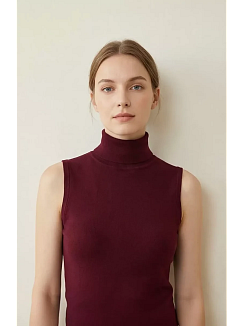 Kadın Bordo Kolsuz Balıkçı Yaka Basic Bluz