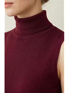 Kadın Bordo Kolsuz Balıkçı Yaka Basic Bluz