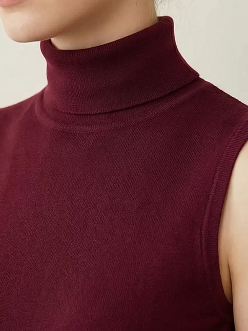 Kadın Bordo Kolsuz Balıkçı Yaka Basic Bluz