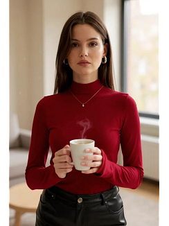 Kadın Bordo Parmak Detaylı Esnek Uzun Kollu Body