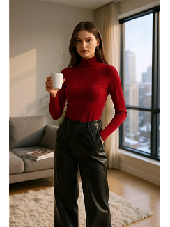 Kadın Bordo Parmak Detaylı Esnek Uzun Kollu Body