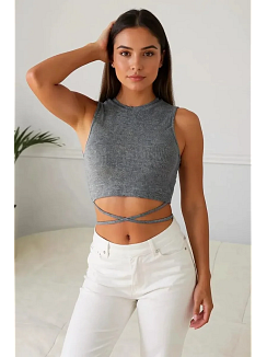 Kadın Gri Çapraz Bağlamalı Crop Top Büstiyer – Modern Ve Şık Tasarım