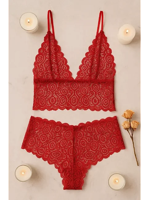 Kadın Kırmızı Dantel Bralet Şort Takımı – Tutkulu Ve Çekici İç Giyim Kadın Kırmızı Dantel Bralet Şort Takımı – Tutkulu Ve Çekici İç Giyim