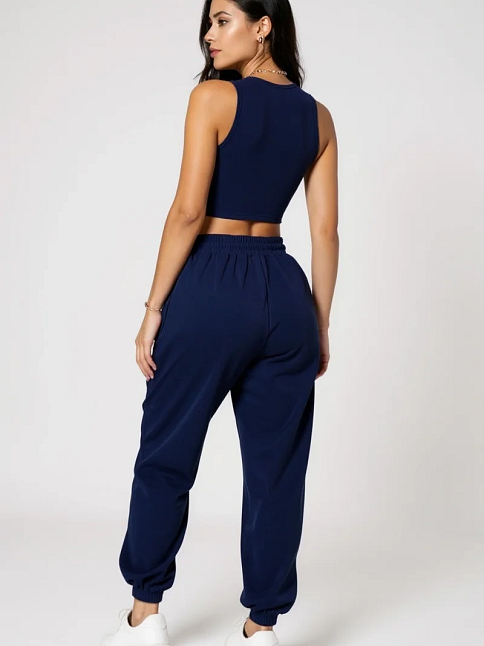 Kadın Lacivert Kaşkorse Cepli Jogger Eşofman Altı Ve Crop Top Bluz – Şık, Rahat Ve Kolay Kombinlenebilir