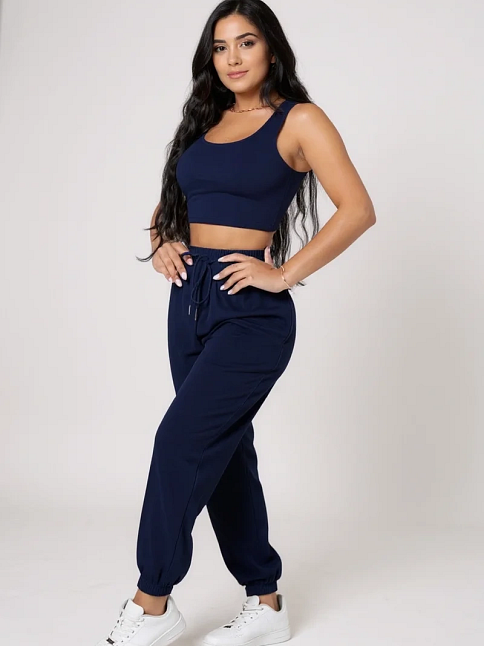 Kadın Lacivert Kaşkorse Cepli Jogger Eşofman Altı Ve Crop Top Bluz – Şık, Rahat Ve Kolay Kombinlenebilir