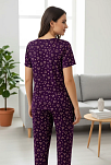 Kadın Mor Kalp Desenli Fiyonklu Kısa Kollu Uzun Pijama Takımı Kadın Mor Kalp Desenli Fiyonklu Kısa Kollu Uzun Pijama Takımı