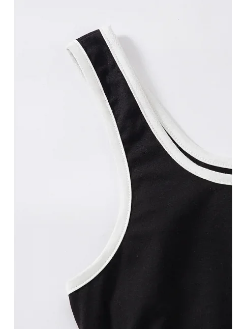 Kadın Siyah Askılı Crop Top Ve Şortlu Gecelik Takım