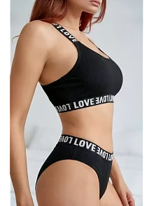 Kadın Siyah Çapraz Sırt Ve Love Lastik Detaylı Sütyen Külot Takım Kadın Siyah Çapraz Sırt Ve Love Lastik Detaylı Sütyen Külot Takım