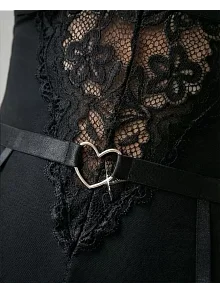 Kadın Siyah Dantel Jartiyerli Bodysuit Gecelik - Kemer Detaylı Kadın Siyah Dantel Jartiyerli Bodysuit Gecelik - Kemer Detaylı
