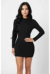 Kadın Siyah Kaşkorse Balıkçı Yaka Uzun Kollu Bodycon Mini Elbise Kadın Siyah Kaşkorse Balıkçı Yaka Uzun Kollu Bodycon Mini Elbise