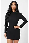 Kadın Siyah Kaşkorse Balıkçı Yaka Uzun Kollu Bodycon Mini Elbise Kadın Siyah Kaşkorse Balıkçı Yaka Uzun Kollu Bodycon Mini Elbise