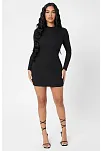 Kadın Siyah Kaşkorse Balıkçı Yaka Uzun Kollu Bodycon Mini Elbise Kadın Siyah Kaşkorse Balıkçı Yaka Uzun Kollu Bodycon Mini Elbise