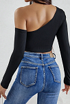 Kadın Siyah Tek Omuz Detaylı Uzun Kol Crop Top Bluz – Şık, Rahat Ve Kolay Kombinlenebilir