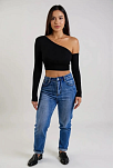 Kadın Siyah Tek Omuz Detaylı Uzun Kol Crop Top Bluz – Şık, Rahat Ve Kolay Kombinlenebilir