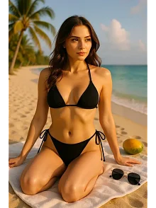Kadın Siyah Yandan Ve Boyundan Bağlamalı Bikini Mayo Takımı – Modern, Konforlu Ve Günlük Kombinlere Uygun Kadın Siyah Yandan Ve Boyundan Bağlamalı Bikini Mayo Takımı – Modern, Konforlu Ve Günlük Kombinlere Uygun