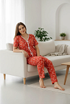 Kadın Turuncu Kalp Desenli Fiyonklu Kısa Kollu Uzun Pijama Takımı Kadın Turuncu Kalp Desenli Fiyonklu Kısa Kollu Uzun Pijama Takımı