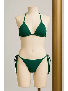 Kadın Yeşil Yandan Ve Boyundan Bağlamalı Bikini Mayo Takımı – Modern, Konforlu Ve Günlük Kombinlere Uygun