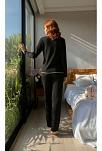 Premium Kadın Fitilli Pijama Takımı – Siyah Gold Biye Detaylı, Yumuşak Dokulu Ev Şıklığı