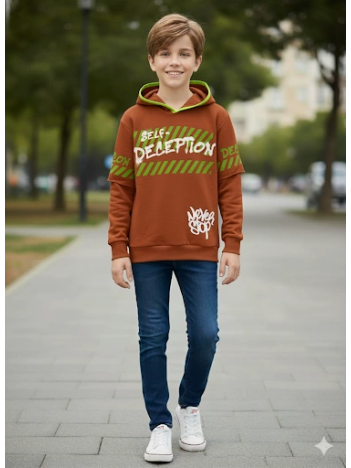 12 yaş erkek çocuk sweat kol ek detaylı kremit 12 yaş erkek çocuk sweat kol ek detaylı kremit