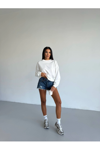 2 iplik bisiklet yaka sweat beyaz f2339