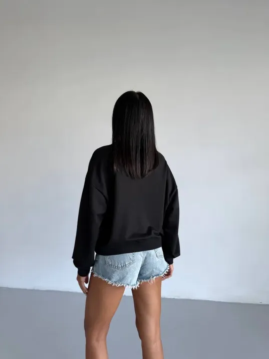 2 İplik Bisiklet Yaka Sweat Siyah F2339