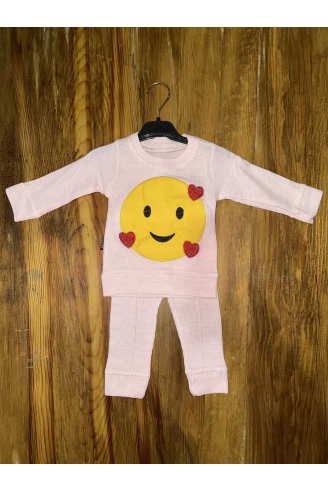 3-12 aylık emoji detalı takım pembe