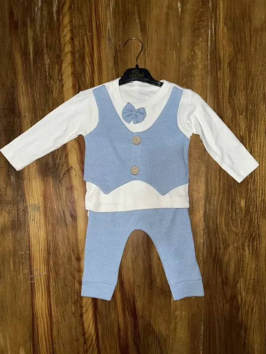 3-12 Aylık Papyonlu Takım Mavibeyaz