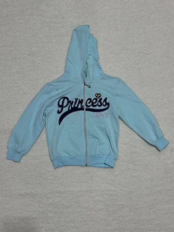 3-4 yaş kız çocuk lacivert yazılı önü fermuarlı  kapşonlu cepli hırka mavi