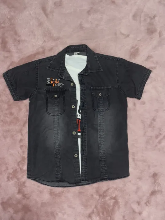 3-9 Yaş Tshirt Gömlek İkili Takım Kısa Kol Füme 3-9 Yaş Tshirt Gömlek İkili Takım Kısa Kol Füme