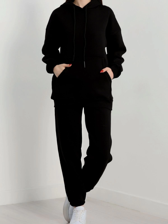 3 İplik İçi Şardonlu Eşofman Takımı Siyah 3 İplik İçi Şardonlu Eşofman Takımı Siyah