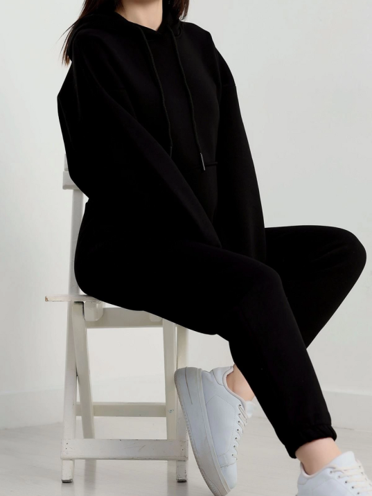 3 İplik İçi Şardonlu Eşofman Takımı Siyah 3 İplik İçi Şardonlu Eşofman Takımı Siyah