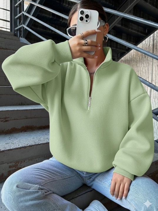 3 İplik Şardonlu Yarım Fermuarlı Sweatshirt Mint 3 İplik Şardonlu Yarım Fermuarlı Sweatshirt Mint