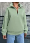 3 İplik Şardonlu Yarım Fermuarlı Sweatshirt Mint