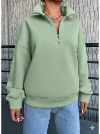 3 İplik Şardonlu Yarım Fermuarlı Sweatshirt Mint