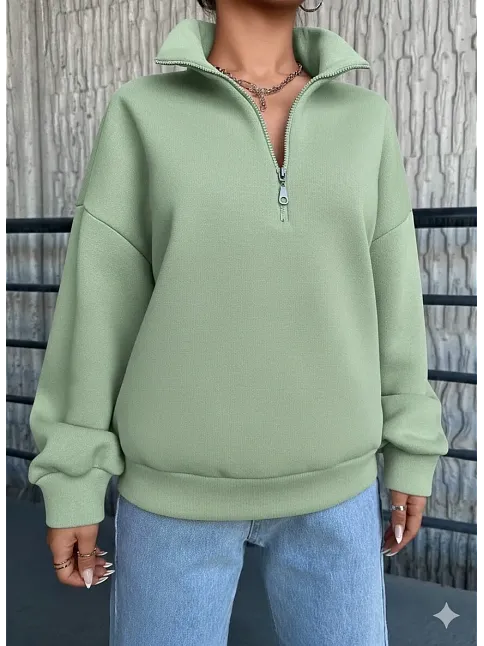 3 İplik Şardonlu Yarım Fermuarlı Sweatshirt Mint