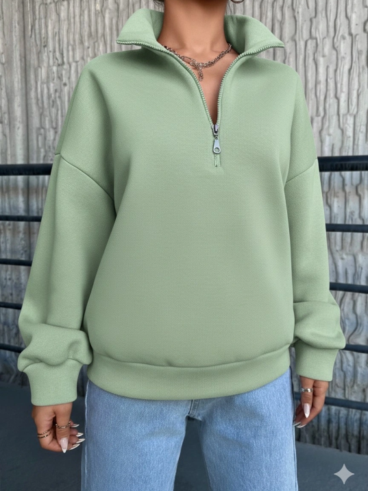 3 İplik Şardonlu Yarım Fermuarlı Sweatshirt Mint 3 İplik Şardonlu Yarım Fermuarlı Sweatshirt Mint