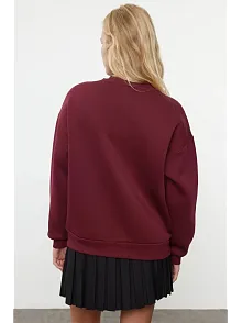 3 İplik Şardonlu Bisiklet Yaka Sweatshirt Bordo