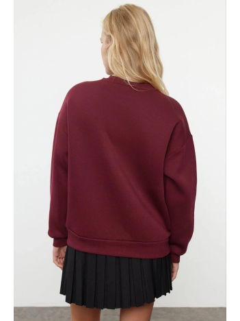 3 İplik Şardonlu Bisiklet Yaka Sweatshirt Bordo