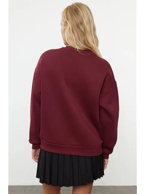 3 İplik Şardonlu Bisiklet Yaka Sweatshirt Bordo