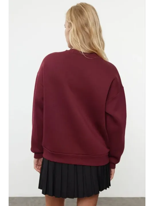 3 İplik Şardonlu Bisiklet Yaka Sweatshirt Bordo