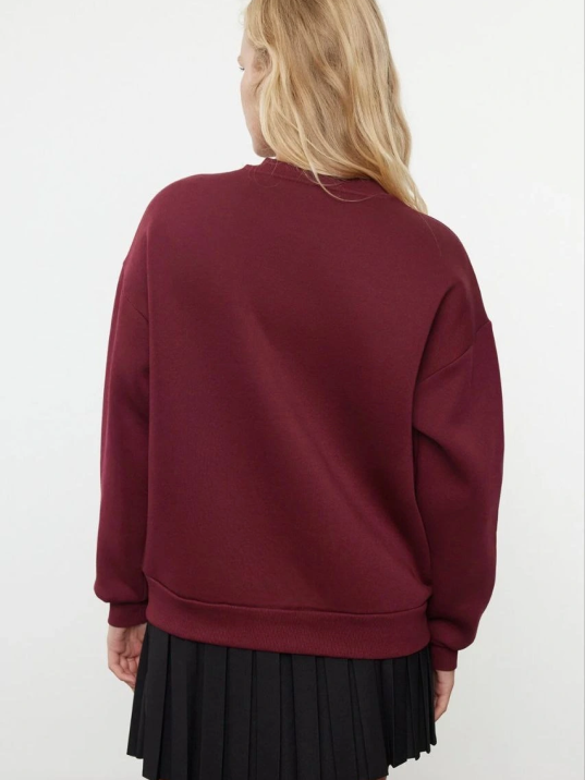 3 İplik Şardonlu Bisiklet Yaka Sweatshirt Bordo 3 İplik Şardonlu Bisiklet Yaka Sweatshirt Bordo