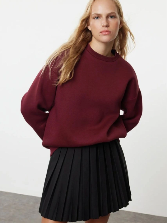 3 İplik Şardonlu Bisiklet Yaka Sweatshirt Bordo 3 İplik Şardonlu Bisiklet Yaka Sweatshirt Bordo