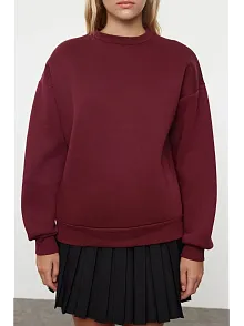 3 İplik Şardonlu Bisiklet Yaka Sweatshirt Bordo