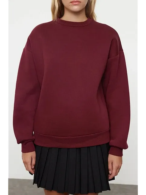 3 İplik Şardonlu Bisiklet Yaka Sweatshirt Bordo
